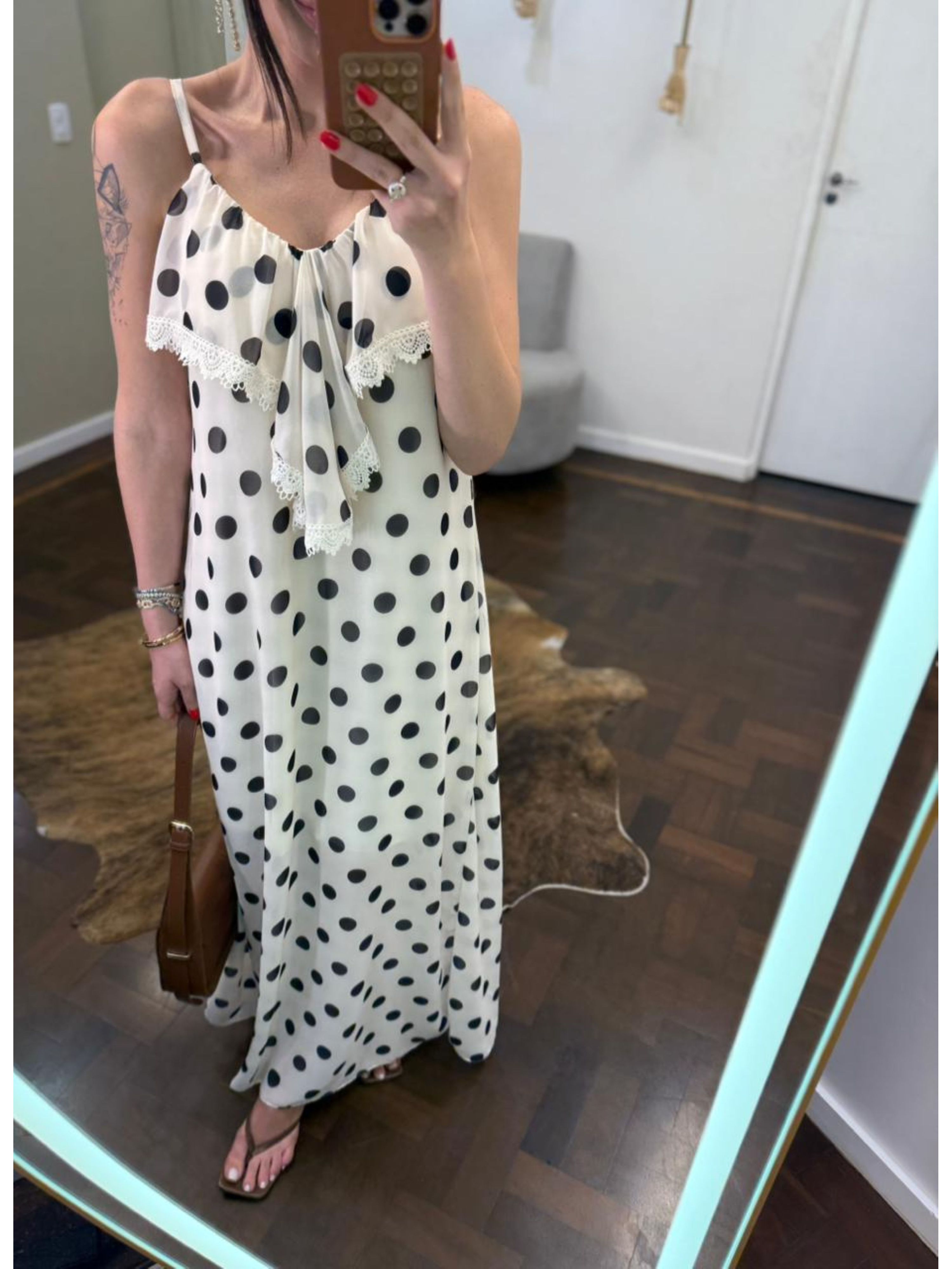 Vestido Chiffon Calm Poá - Creme 