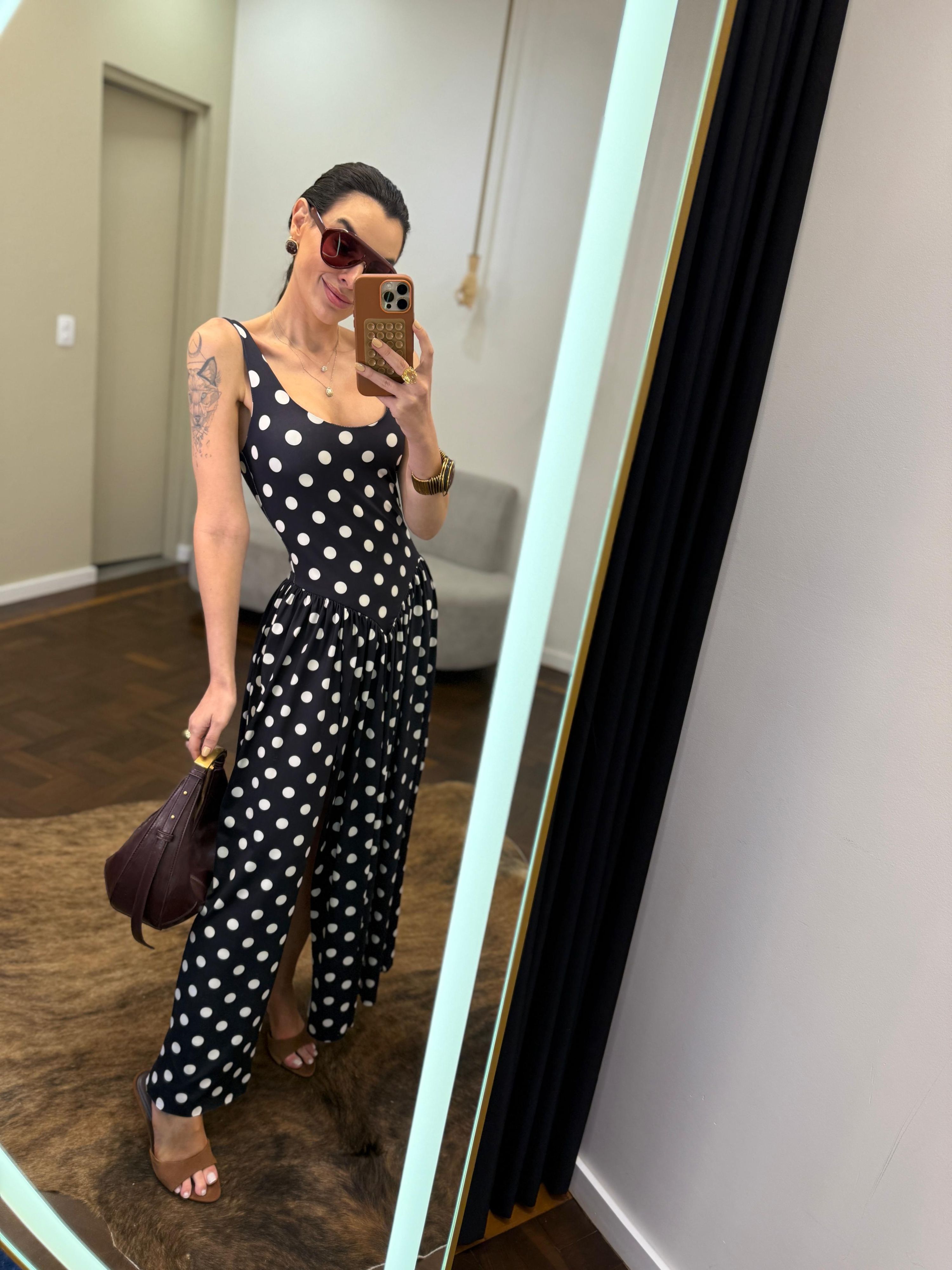 Vestido Ariela - Preto com Poá Branco 