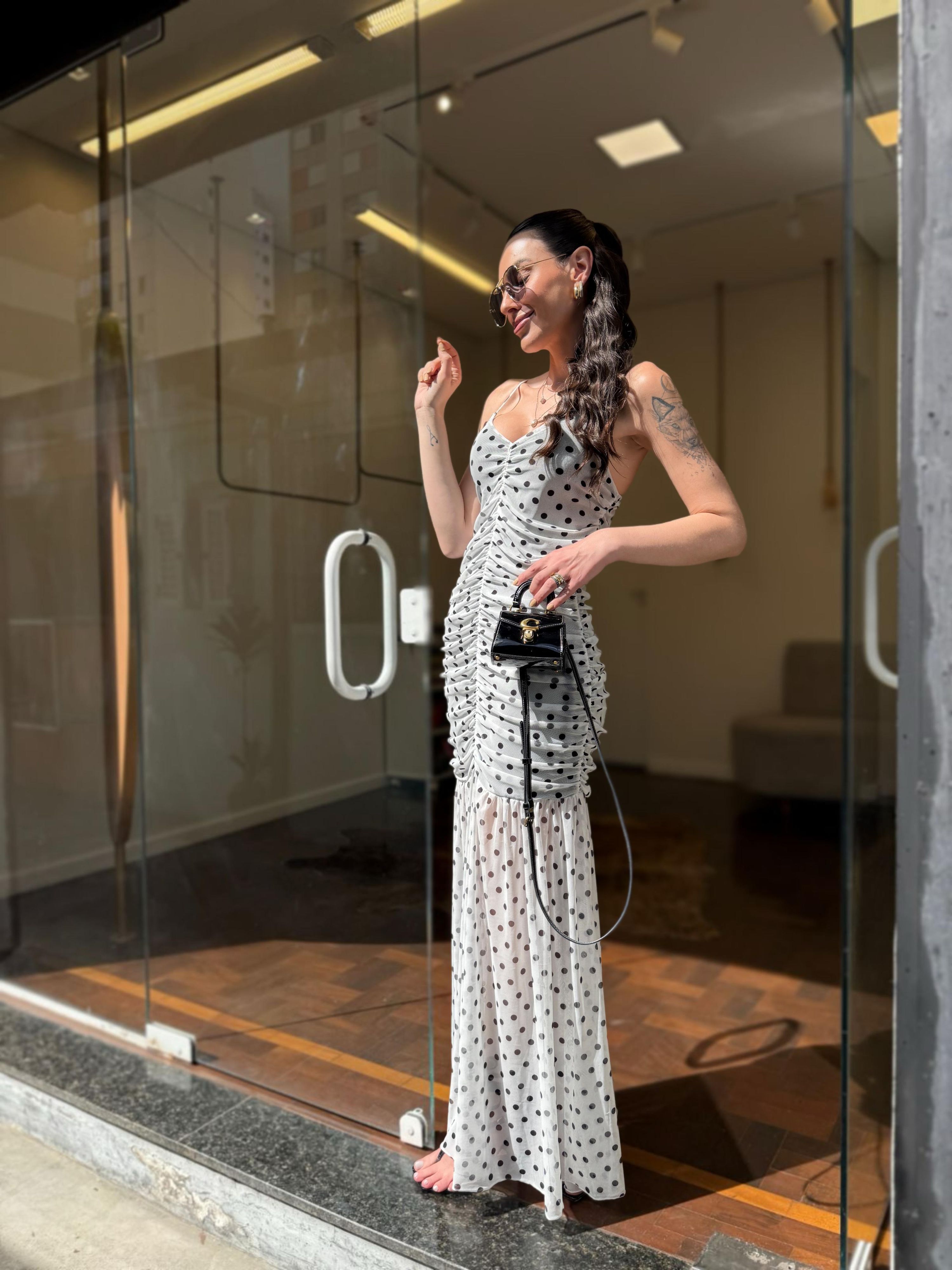 Vestido Microtule Drapeado - Poá 