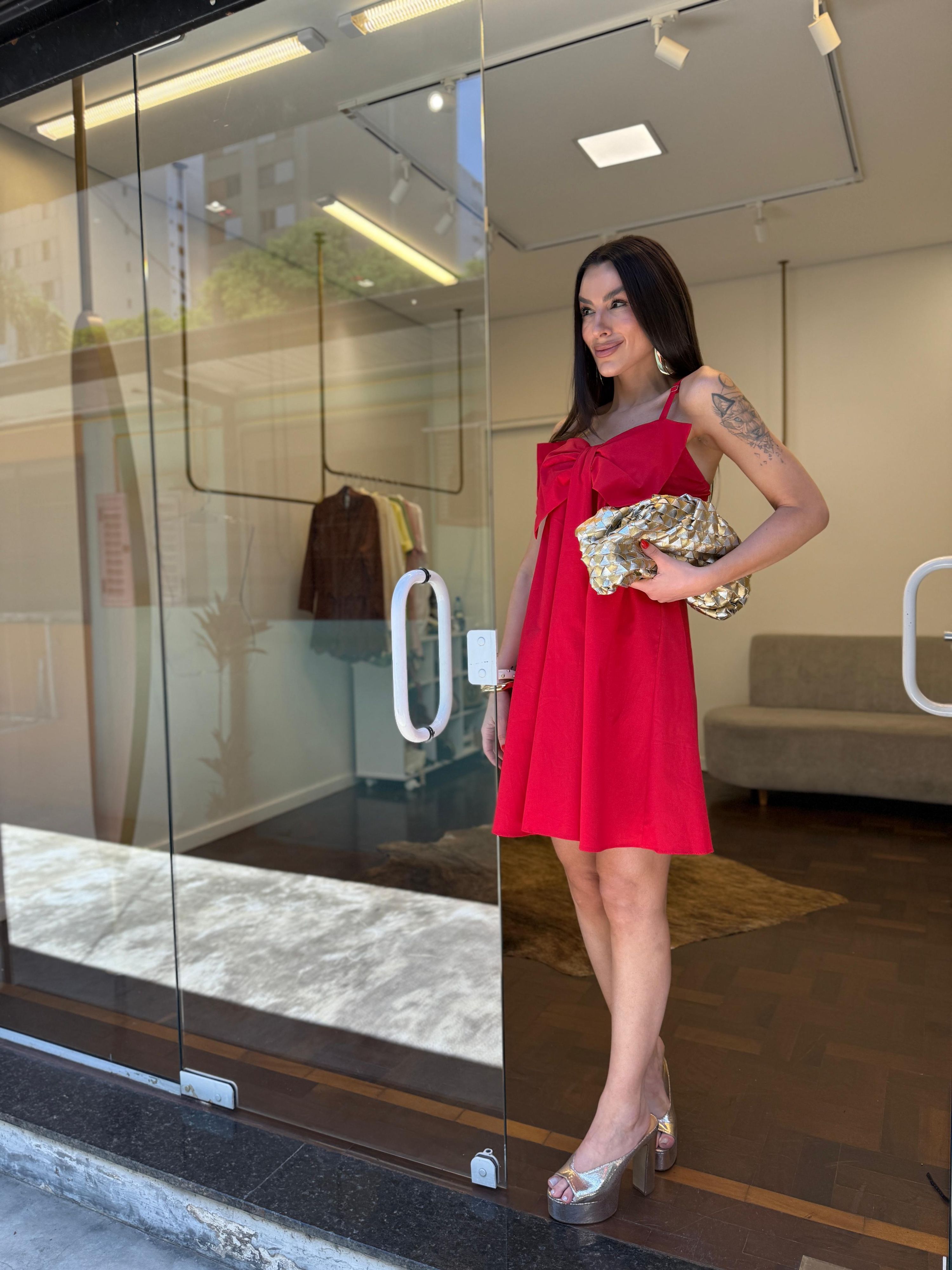 Vestido Curto Alfaiataria Laço 