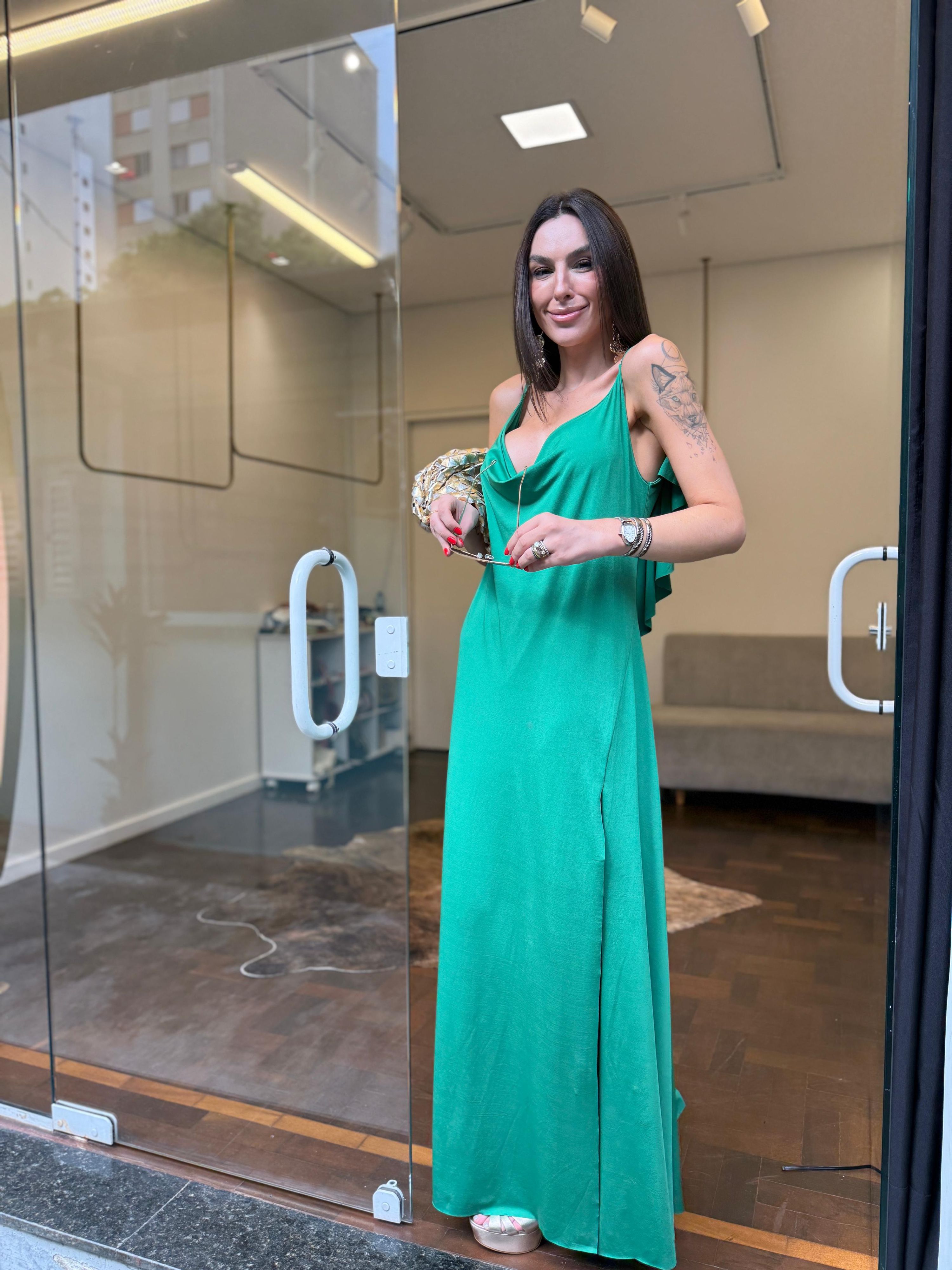 Vestido Decote V Costas Mirabela - Verde