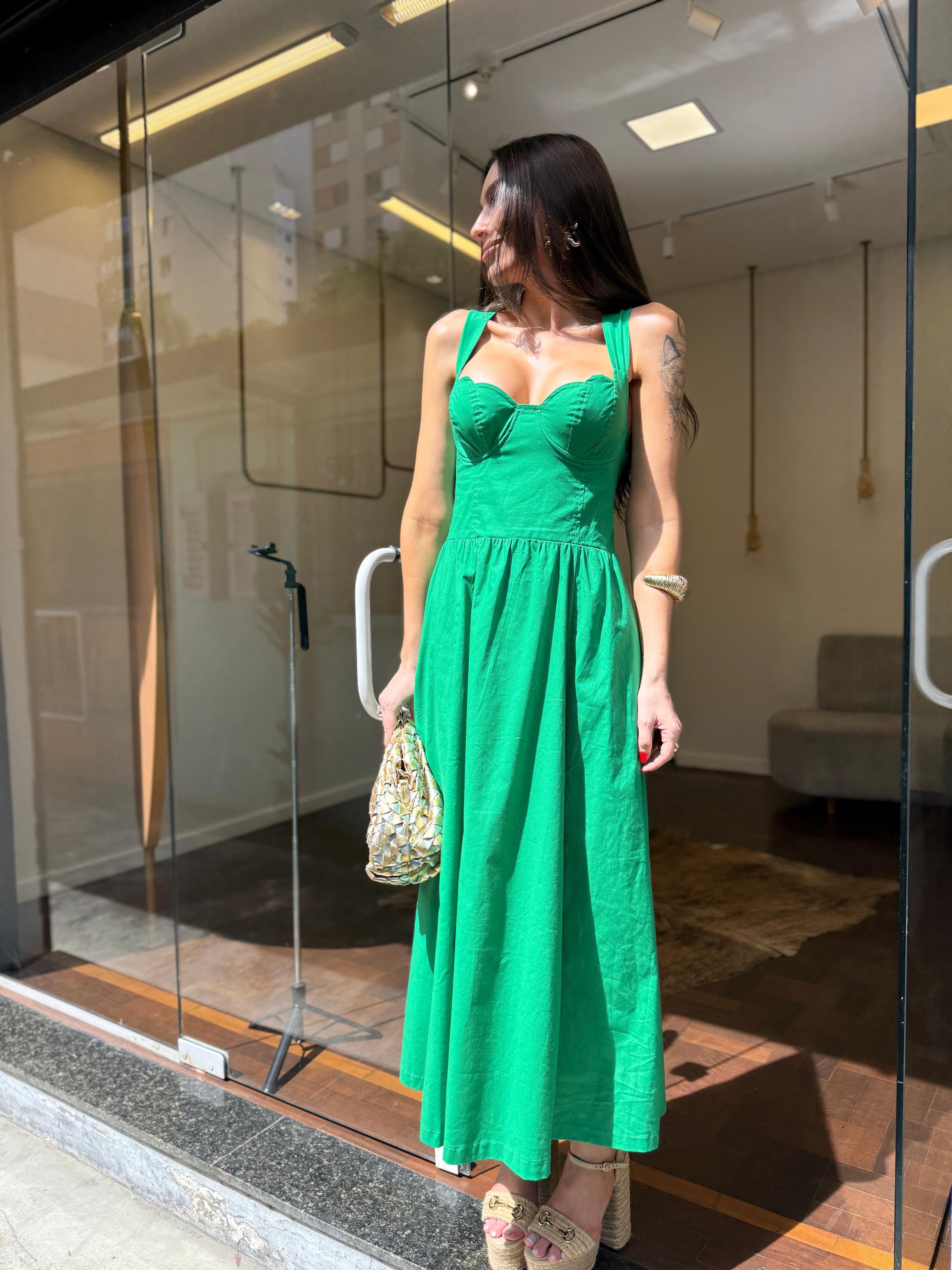 Vestido Tricoline Taça Concha - Verde