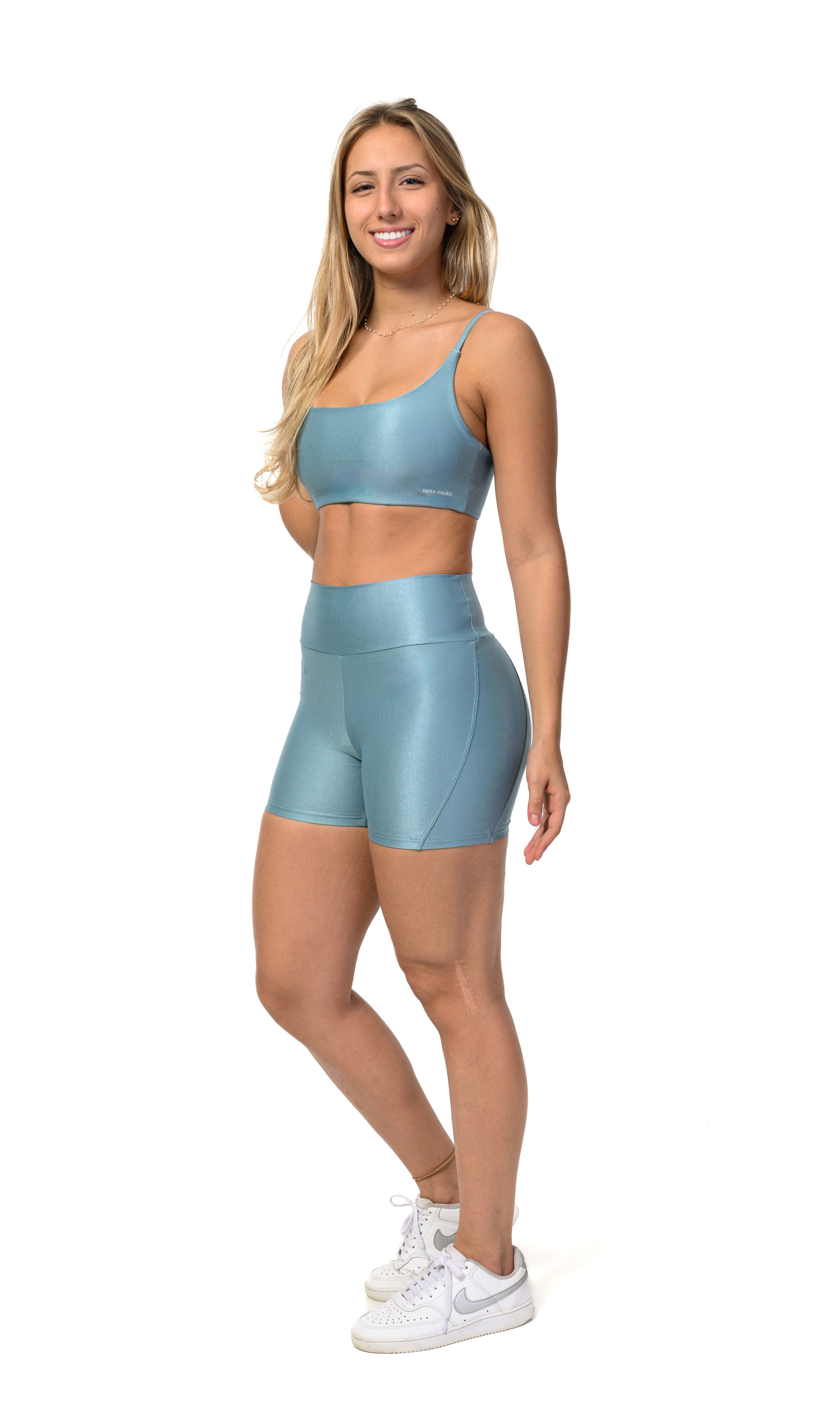 Top Alça Padrão Azul Claro