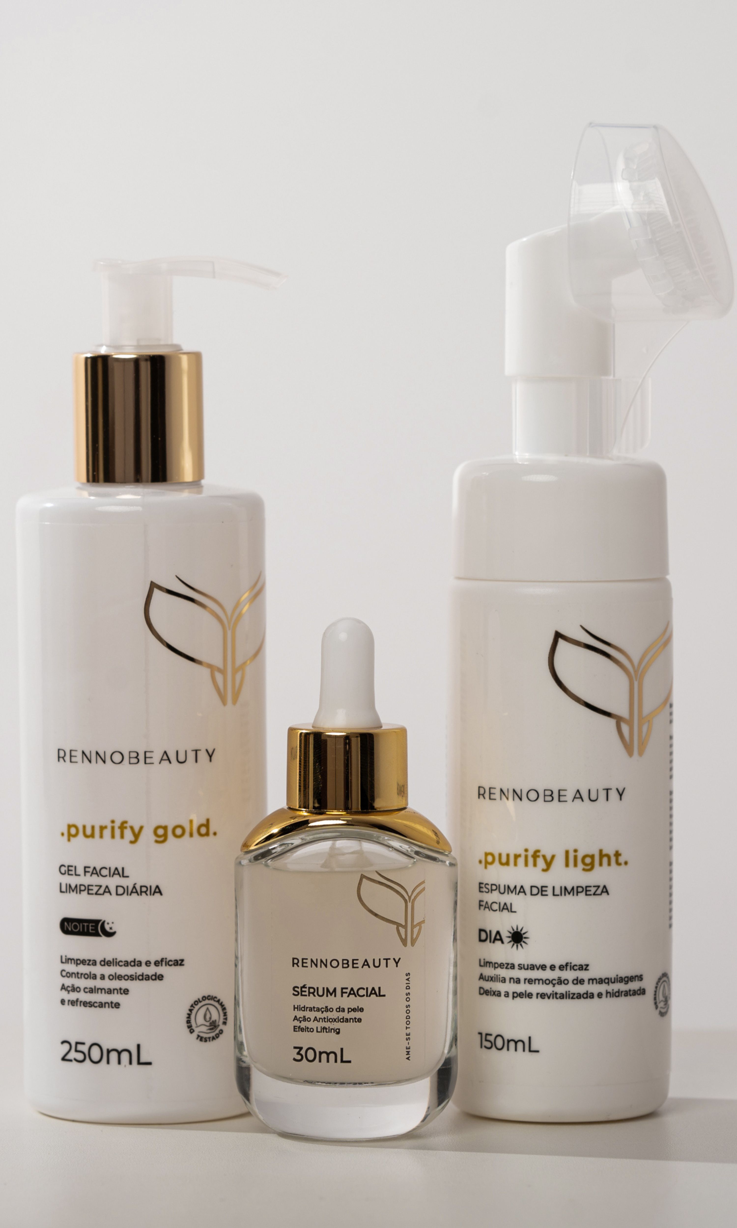 Kit 3 Em 1- Sérum Facial Gel e Espuma de Limpeza F... - RENNO BEAUTY