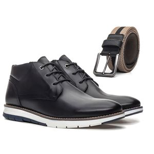 BOTA MARCAL PRETA + CINTO ELASTICO PRETO - Alex Senne | Sapatos Sociais Premium
