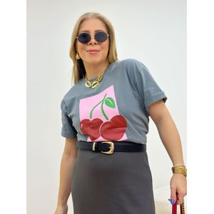 T-Shirt Cherry Love Cinza - CHERRYL - Ana G Store