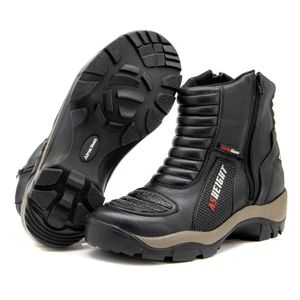 Bota motociclista com altura de até 9cm em couro l... - Atron Shoes