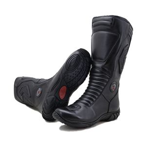 Bota motociclista de cano alto em couro na cor pre... - Atron Shoes