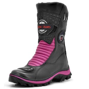 Bota de motociclista feminina cano alto em couro l... - Atron Shoes