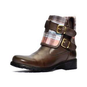 Coturno feminino com fivelas em couro na cor café ... - Atron Shoes