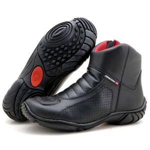 Bota motociclista em couro legítimo na cor preta s... - Atron Shoes
