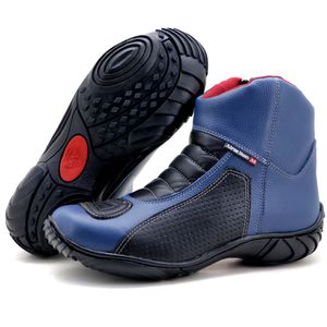 Bota motociclista azul semi impermeável de couro l... - Atron Shoes