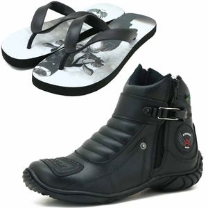 Bota motociclista preta de couro legítimo 271 semi... - Atron Shoes