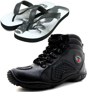 Tênis preto motociclista em couro legítimo de amar... - Atron Shoes