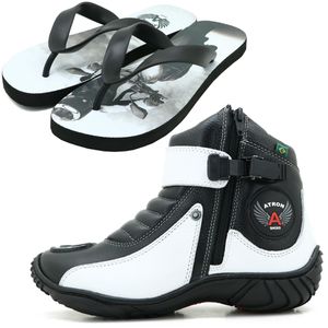 Coturno bota motociclista em couro legítimo preto ... - Atron Shoes