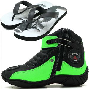 Bota preta e verde motociclista em couro legítimo ... - Atron Shoes