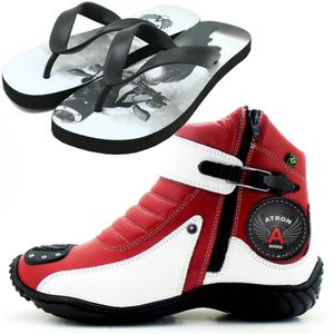 Bota de couro vermelha e branca unissex semi imper... - Atron Shoes