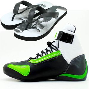 Sapatilha para kart preto branco e verde cano alto... - Atron Shoes
