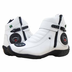 Bota motociclista toda branca em couro legítimo un... - Atron Shoes