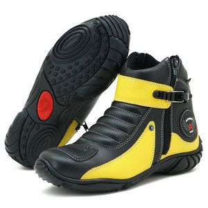 Bota motociclista preto e amarelo em couro na cor ... - Atron Shoes