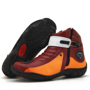 Bota motociclista de couro legítimo nas cores verm... - Atron Shoes