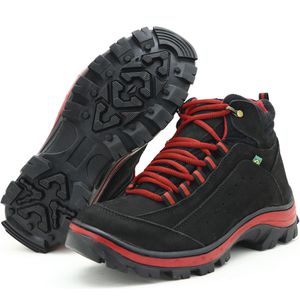 Coturno Adventure para trekking em couro preto e v... - Atron Shoes