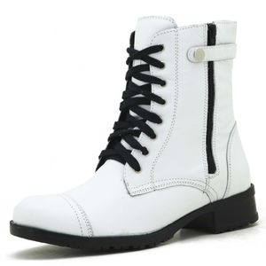 Coturno feminino em couro na cor branca 7080 - 708... - Atron Shoes