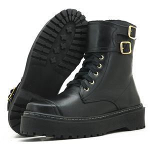 Coturno Sola Alta Em Couro na Cor Preta 9408 - 940... - Atron Shoes