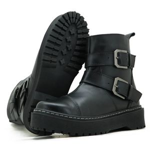 Coturno motociclista plataforma alta em couro com ... - Atron Shoes