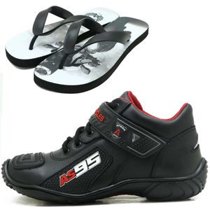 Tênis Motociclista AS95 Em Couro Legítimo Na Cor p... - Atron Shoes
