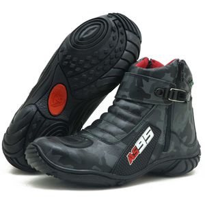 Bota motociclista em couro legítimo camuflado cinz... - Atron Shoes