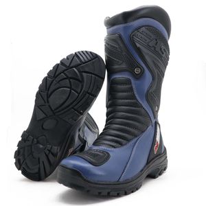 Bota motociclista na cor azul em couro legítimo AS... - Atron Shoes