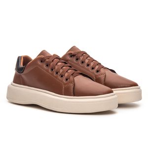 Tênis Masculino de Couro Caramelo Casual Urbano - Borgatta 
