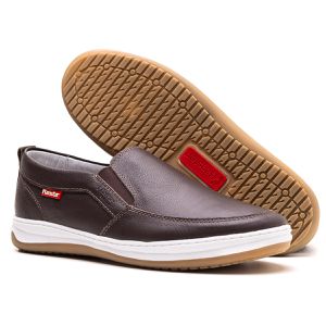 Sapatênis Slip On Masculino Couro Café - 1001 café... - Ranster Comfort