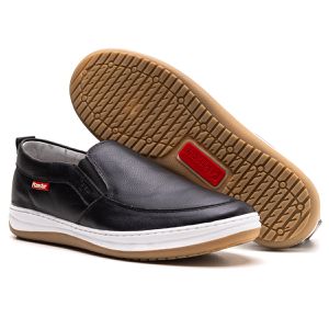 Sapatênis Slip On Masculino Couro Preto - 1001pret... - Ranster Comfort