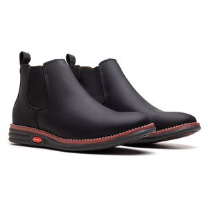 Botina Couro Rústico Preta Comfort - RT-1900-PRETO - Ranster Comfort