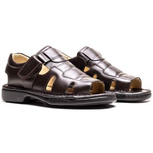 Sandália Comfort Masculino em Couro Café - RT-3600... - Ranster Comfort