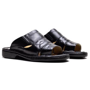 Chinelo Comfort Masculino em Couro Preto - RT-2600... - Ranster Comfort