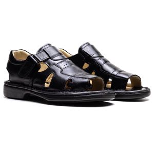 Sandália Comfort Masculino em Couro Preto - RT-360... - Ranster Comfort