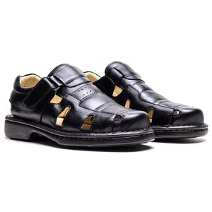 Sandália Comfort Masculino em Couro Preto - RT-360... - Ranster Comfort