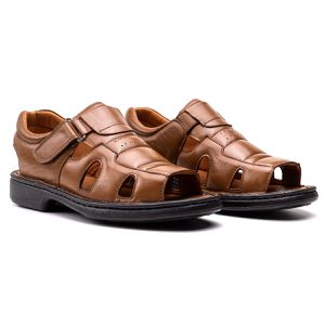 Sandália Comfort Masculino em Couro Caramelo - RT-... - Ranster Comfort