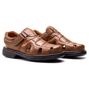 Sandália Comfort Masculino em Couro Caramelo - RT-... - Ranster Comfort