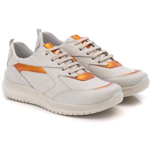 Tênis Feminino Couro Branco/Azul Laranja - TF210 - Ranster Comfort