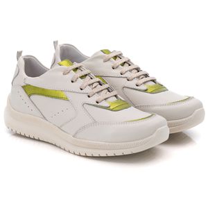 Tênis Feminino Couro Branco/Verde - TF210 - Ranster Comfort