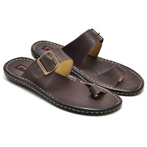 Chinelo Comfort Comfort Masculino em Couro Café - ... - Ranster Comfort