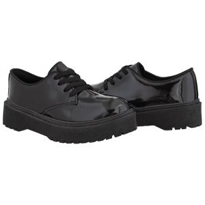 Oxford Feminino Salto Baixo Crshoes Verniz Preto - CRSHOES