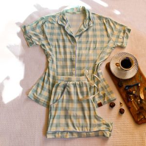 PIJAMA AMERICANO COM SHORT - 1134 ESTAMPADO XADREZ... - DONNA DOLCE
