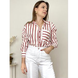Camisa Tricoline Listrada - Vermelho - DONNA LELLA
