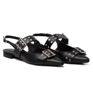 Sapatilha Slingback Rasteira Feminina Em Napa Pret... - DROPSHIPPING GRIFFE SHOES - SOMENTE CLIENTES AUTORIZADOS