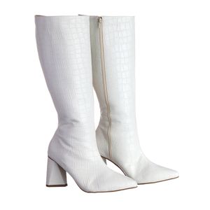 Bota Feminina Cano Longo Salto Triângulo 23020 Cro... - DROPSHIPPING GRIFFE SHOES - SOMENTE CLIENTES AUTORIZADOS